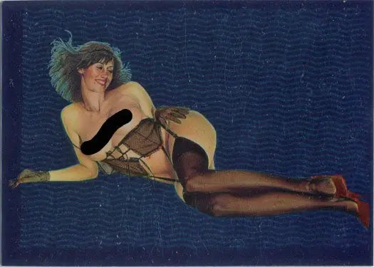 Reclining woman in vintage pin-up attire on Sorayama 2 Chromium Creatures Base Card