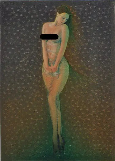 Nude female figure with green skin on Sorayama 2 Chromium Creatures Base Card 82