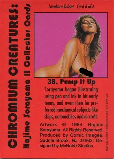 Trading card of a provocative woman in pink, part of Lovelace Subset Card series