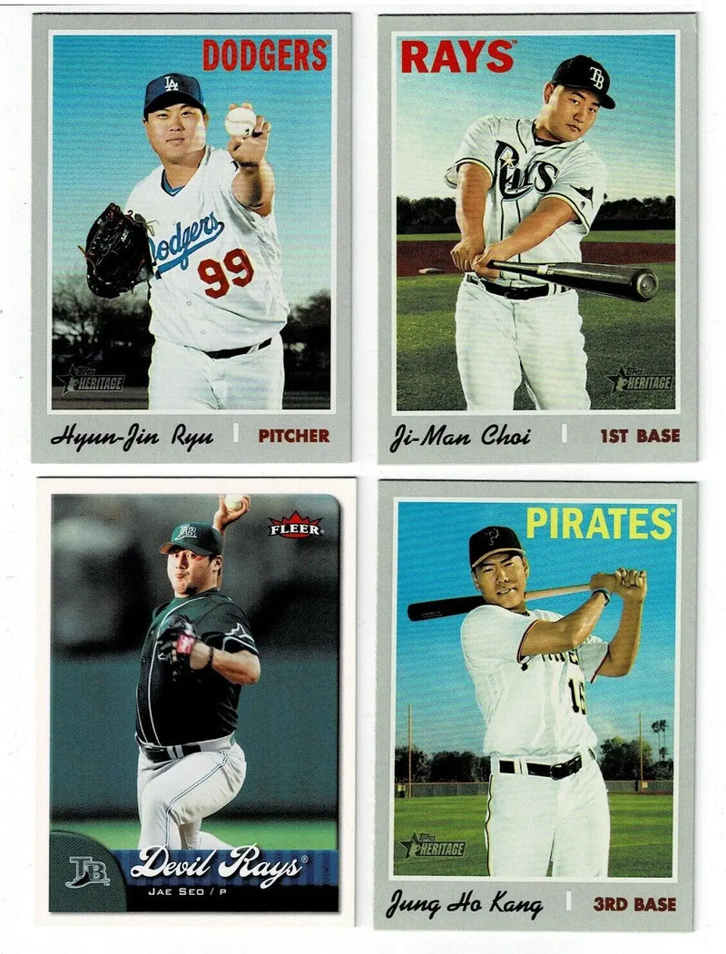 Four South Korean baseball cards featuring Jung Ho Kang, Jae Seo, and more