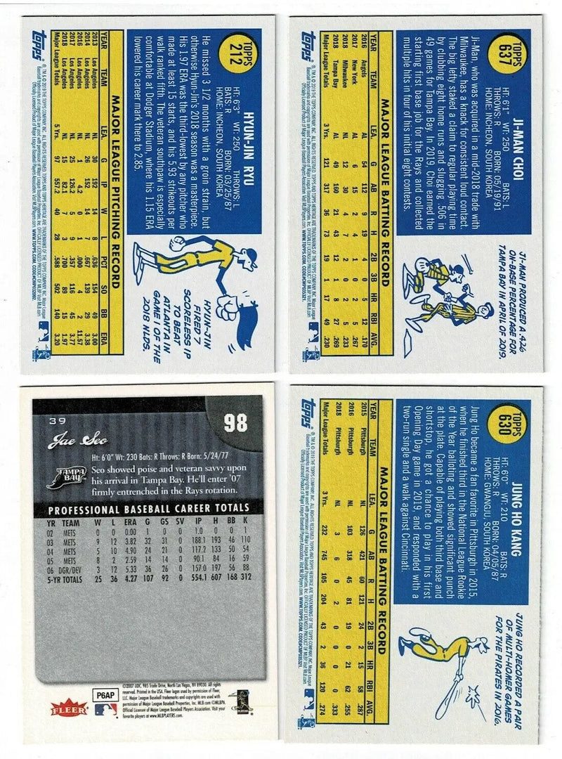 South Korean Baseball Card Lot featuring Hyun-Jin Ryu, Ji-Man Choi, Jae Seo, and Jung Ho Kang