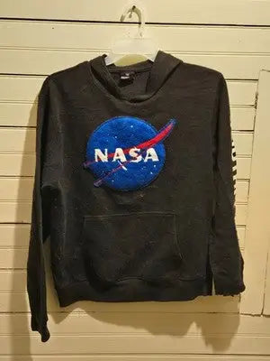 Southpole Hoodie Mens L NASA Patch Black Pullover Kangaroo Distressed Cuffs Logo - Apparel