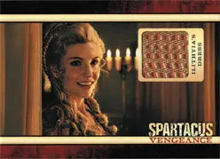 Woman smiling in warm light, showcasing Viva Bianca Relic Costume from Spartacus Vengeance