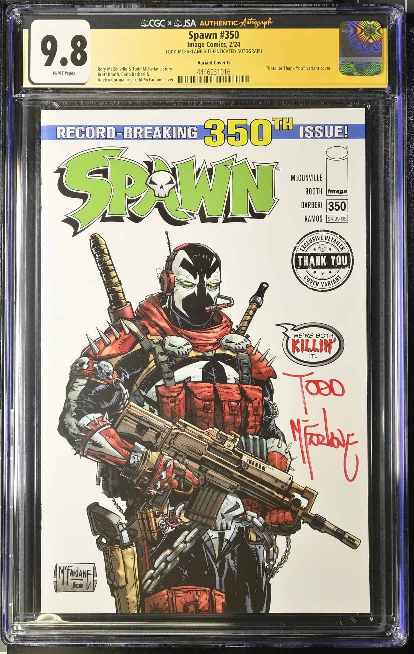 Spawn #350 Thank You Variant graded CGC 9.8 Signed by Todd McFarlane - Comic Book