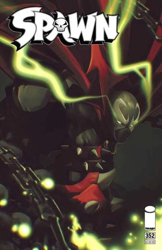 Spawn #352 Cover B with dark character, glowing green elements, and red cape for trading cards