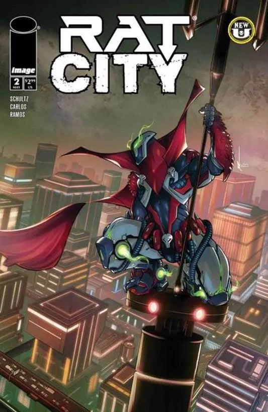 Comic book cover for Rat City #2 featuring caped hero in cityscape, perfect for trading cards
