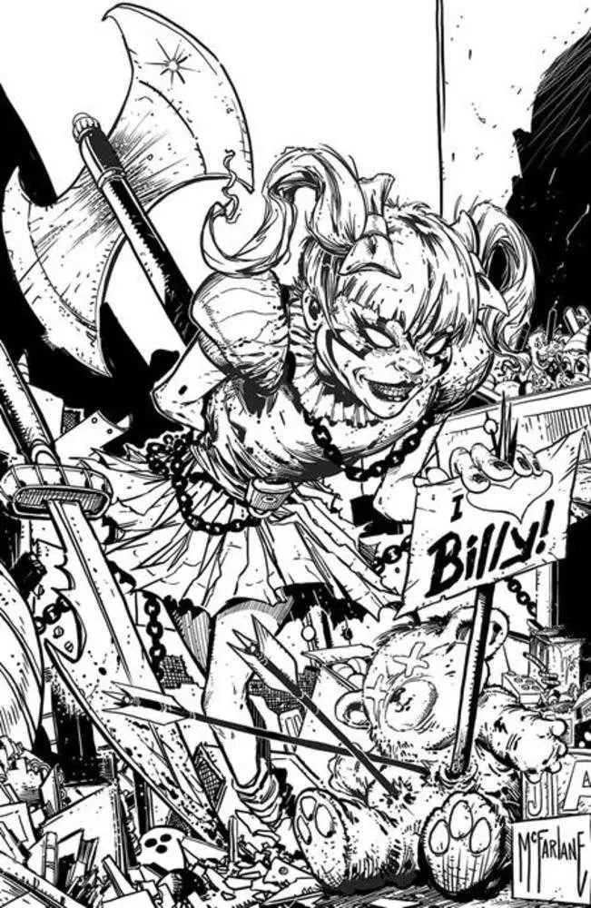 Creepy clown doll with axe from Spawn The Curse of Sherlee Johnson Cover C Todd McFarlane art