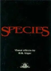 Movie poster for Species on a Species Promo Card featuring bold red text