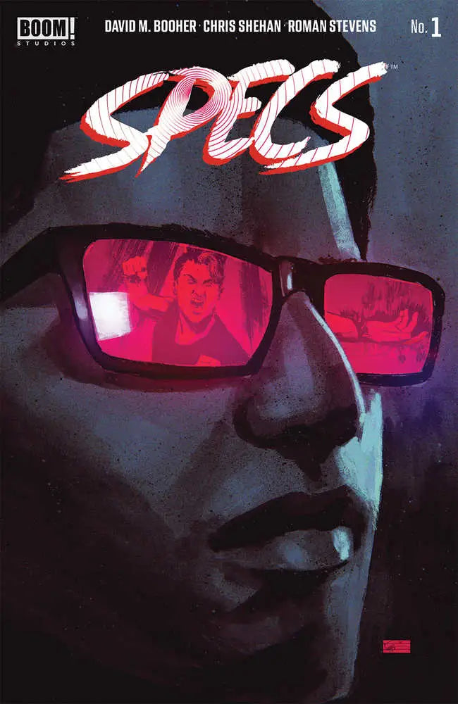 Sunglasses with red reflections, enhancing Specs #1 trading cards design