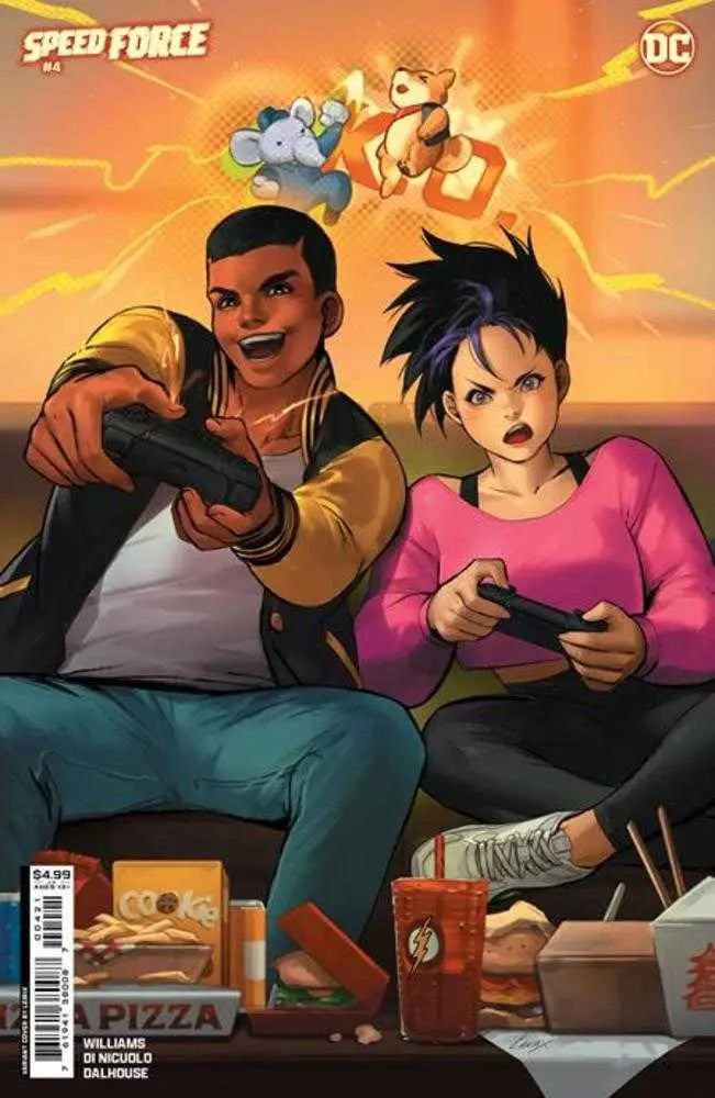 Teens gaming and enjoying pizza on Speed Force #4 Comic Book Cover B Variant