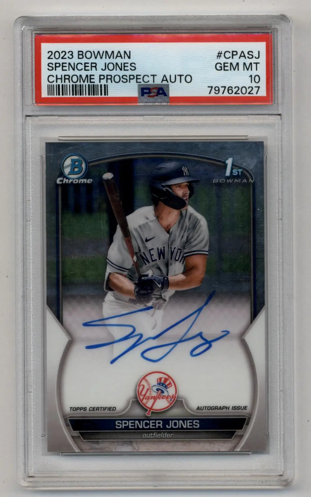 Spencer Jones 2023 Bowman Chrome Prospect Auto PSA 10 Gem Mint 2027 - Baseball Card Single