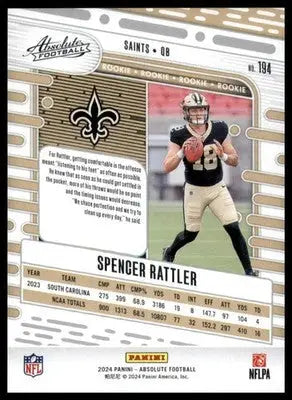 Spencer Rattler Rookie 2024 Panini Absolute Retail #194 New Orleans Saints