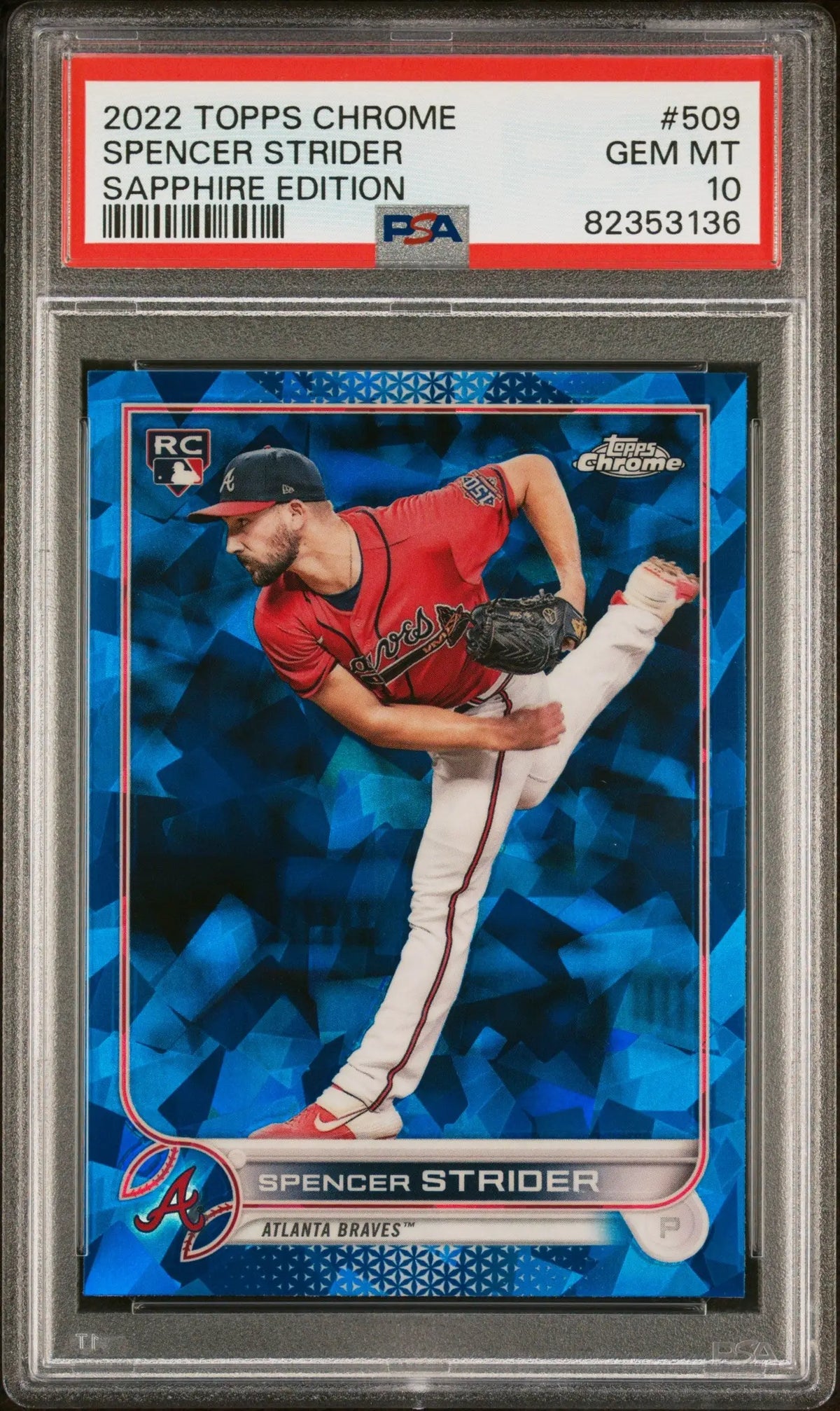 Spencer Strider 2022 Topps Chrome Sapphire #509 PSA 10 Gem Mint - Baseball Card Single