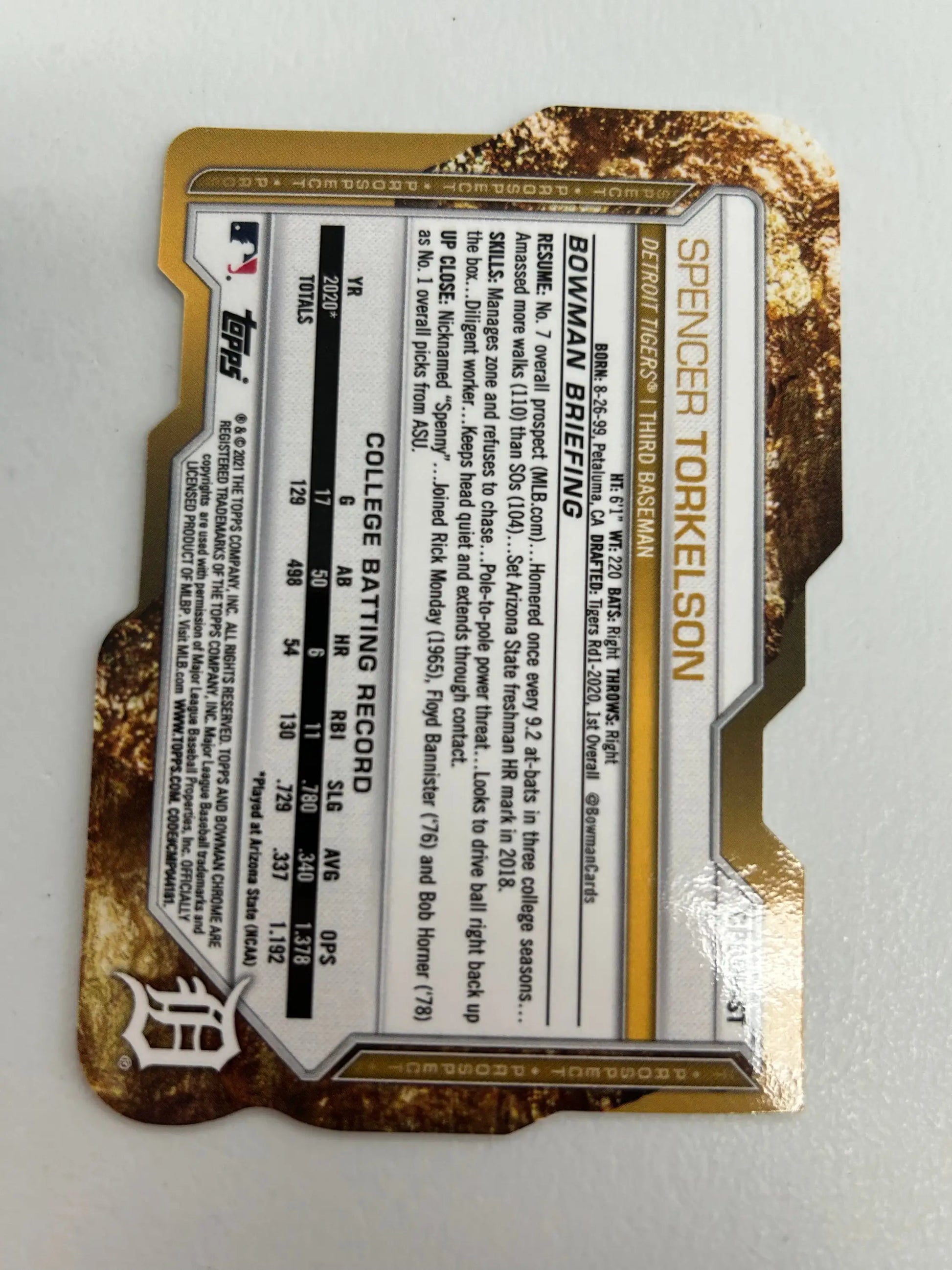 Spencer Torkelson 2021 Bowman 1st Edition Gold Die-Cut Gold Refractor #36/49 - Baseball Card Single