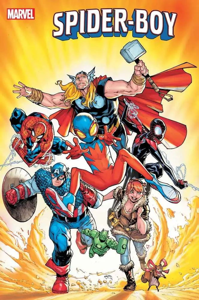 Comic book cover of Spider-Boy #7 with Marvel superheroes in action for trading cards