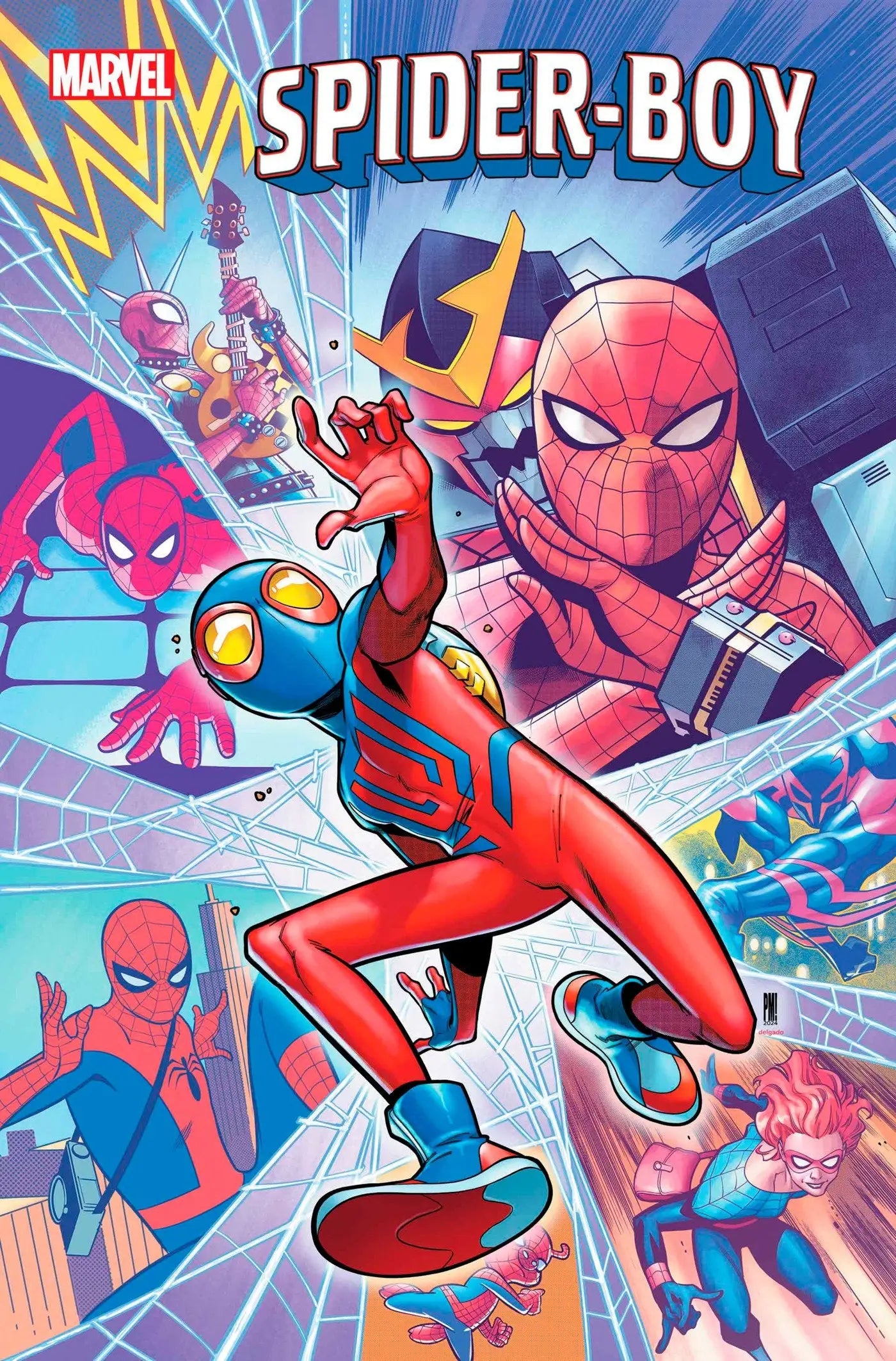 Comic book cover of Spider-Boy #9 leaping in action, perfect for trading cards collectors