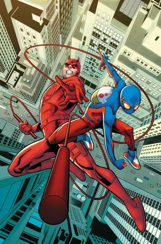 Comic book cover with Daredevil and Spider-Punk from Spider-Boy Volume 2 Fun & Games