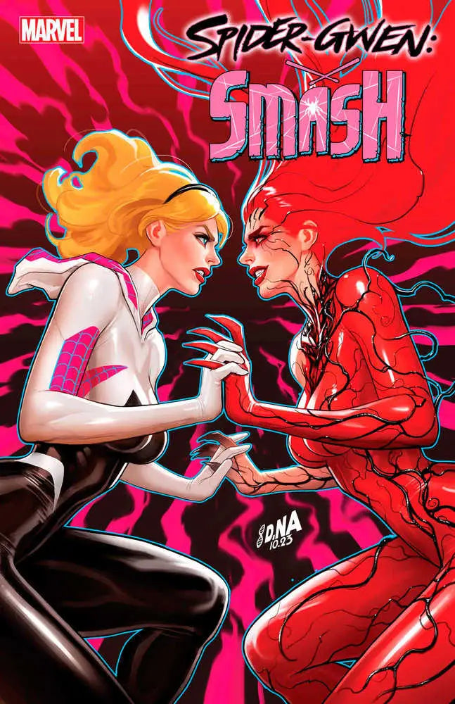 Comic book cover of Spider-Gwen battling a red-suited villain in Smash #4 collectible