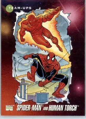 Spider-Man and Human Torch - 1992 Impel Marvel Universe - NM - #71 - Marvel Card Single