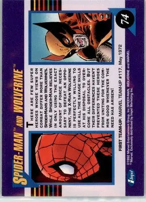 Spider-Man and Wolverine - 1992 Impel Marvel Universe - NM - #74 - Marvel Card Single
