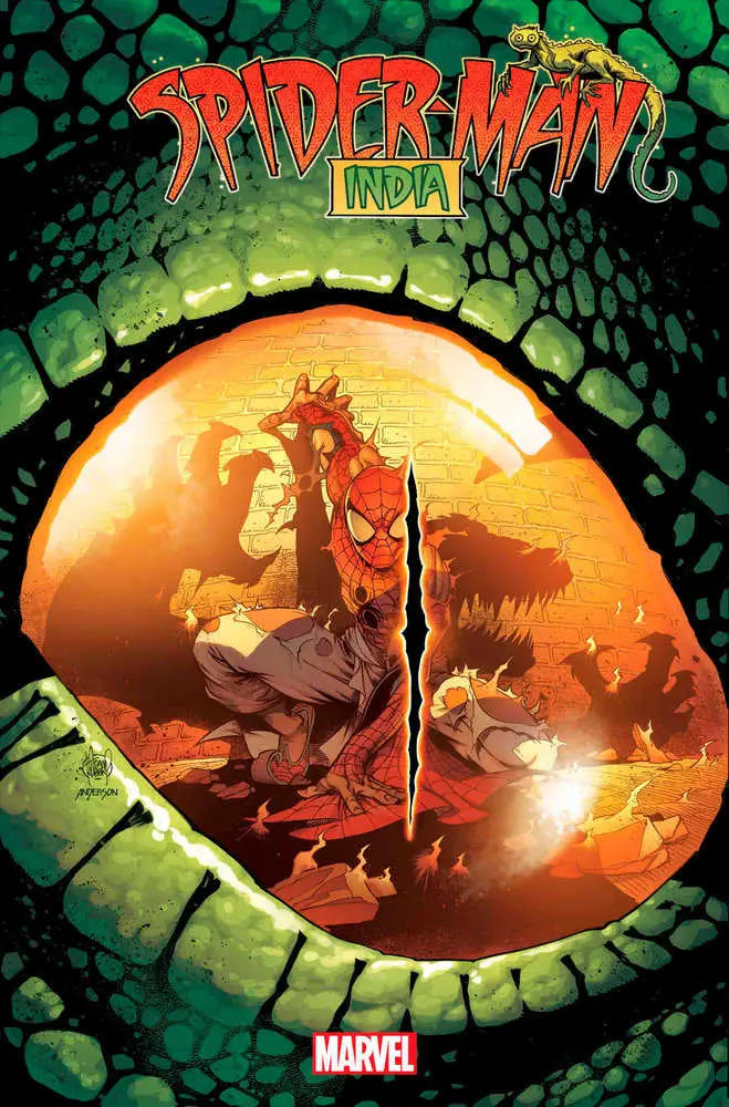 Comic book cover for Spider-Man India 2 with sunset, ideal for trading cards fans