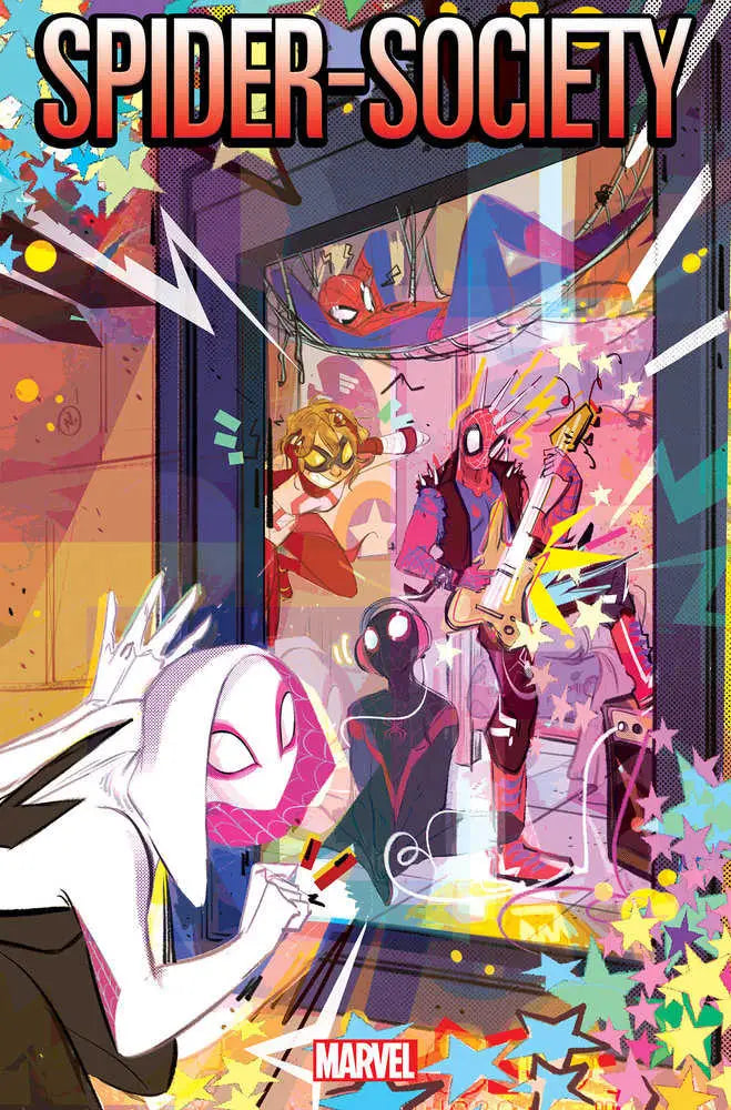 Comic book cover of Spider-Society #1 Nicoletta Baldari Windowshades Variant with Spider-themed heroes