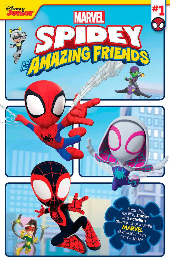 Comic book cover of Spidey & His Amazing Friends featuring heroes in a cartoon style
