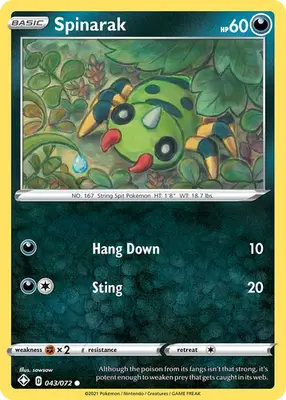 Spinarak - Shining Fates - 043/072 - Reverse Holo LP Pokemon - Pokémon Card Single