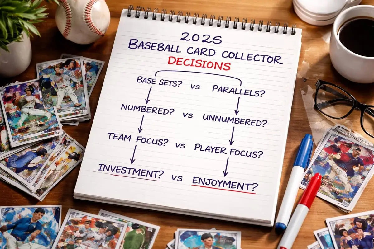 Notebook with 2026 baseball cards collector decisions and rookie cards