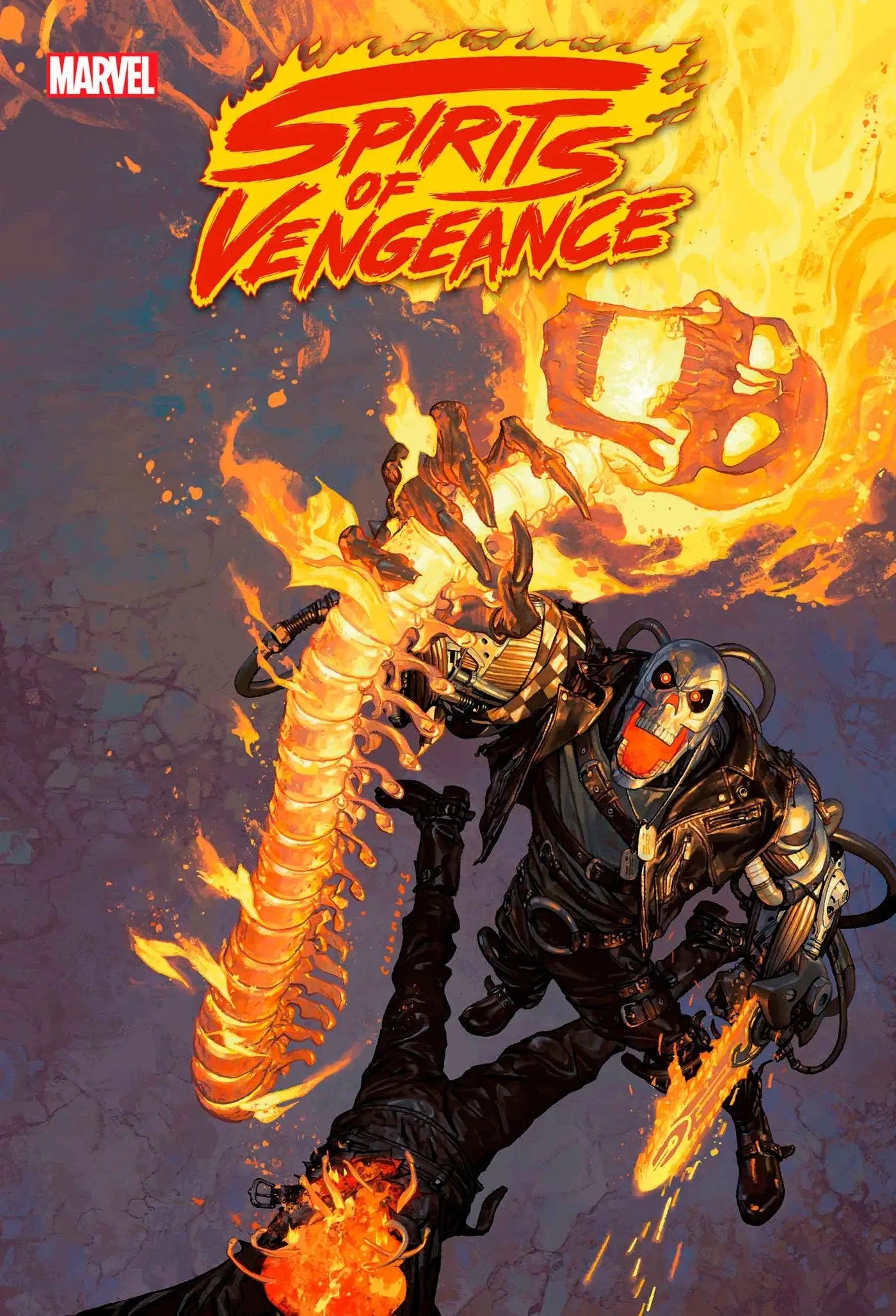 Comic book cover art for Spirits Of Vengeance #5 featuring Ghost Rider battling colossal evil with Johnny Blaze
