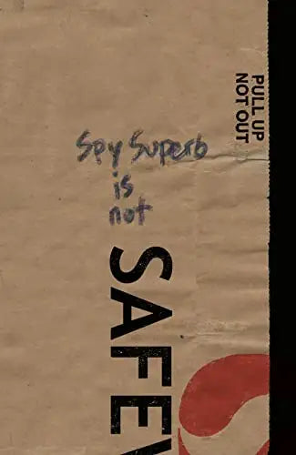 Brown paper bag with handwritten and printed text promoting Spy Superb #2 trading cards