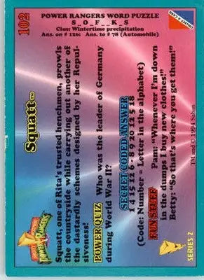 Squatt - 1994 Collect-A-Card Mighty Morphin Power Rangers - #102 - Non-Sports Card Single