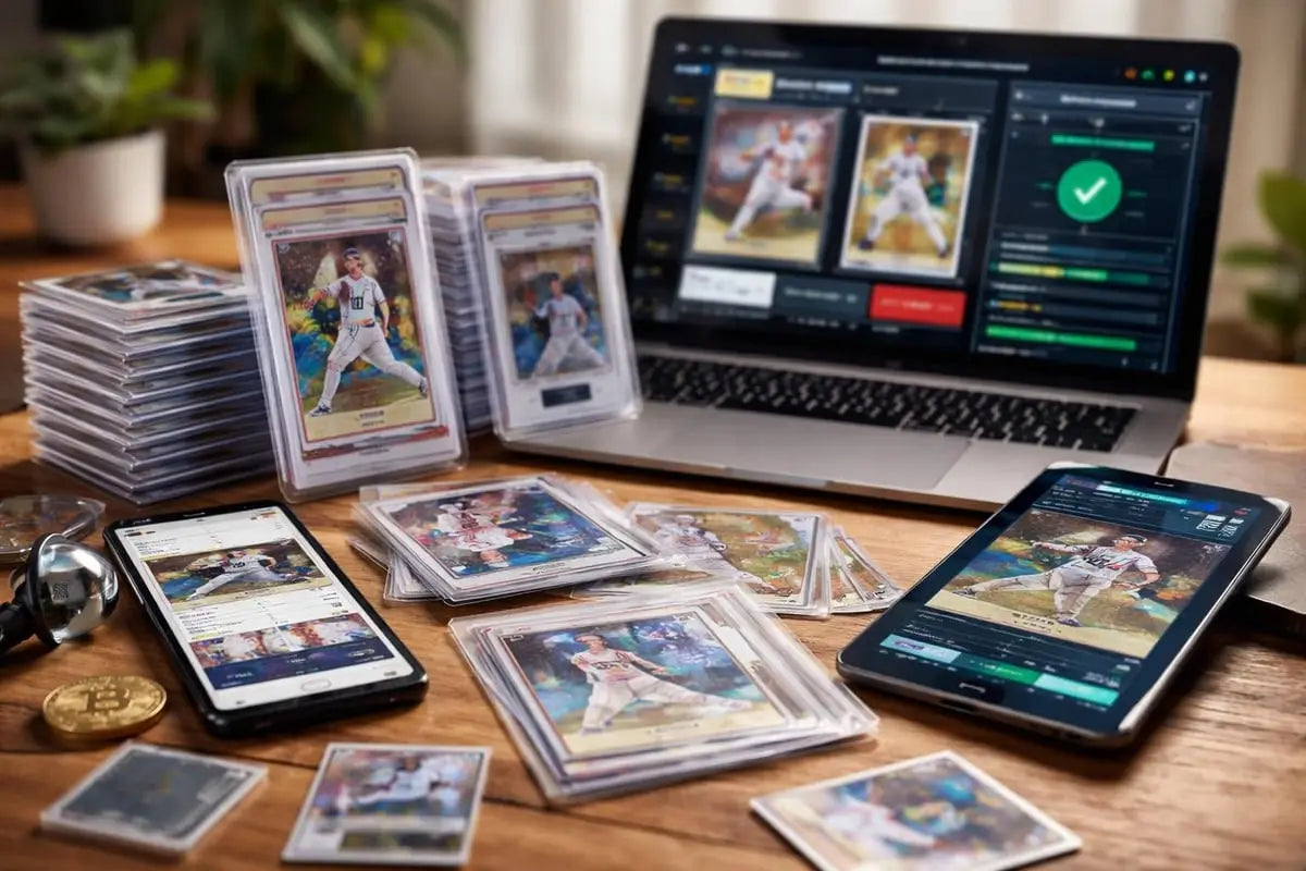 stacks of baseball cards in clear protective sleeves featuring vibrant color prints and player imagery for collectors selling in the 2026 baseball card market guide