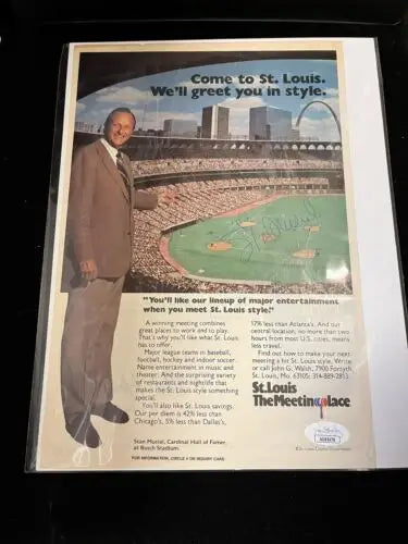 Vintage St. Louis tourism advertisement for Missouri Baseball Auto JSA Meetingplace Print