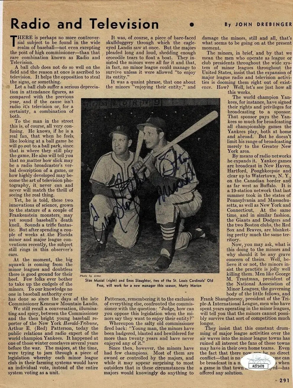 Stan Musial Enos Slaughter Signed Vintage Photo 1951 St Louis Cardinals JSA AUTO - Sports Memorabilia