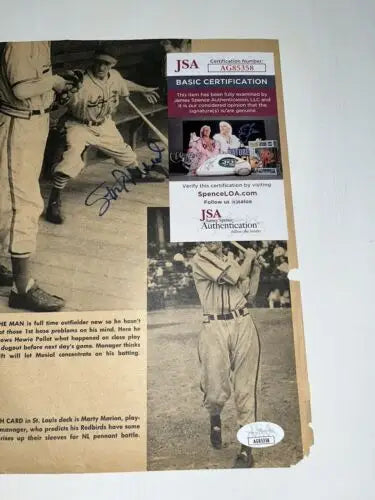 Stan Musial St Louis Cardinals signed sport magazine auto page with JSA Marty Marion