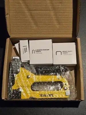 Staple Gun Set Heavy Duty Manual Upholstery Tacker Yellow Includes Staples Nails - General Merchandise