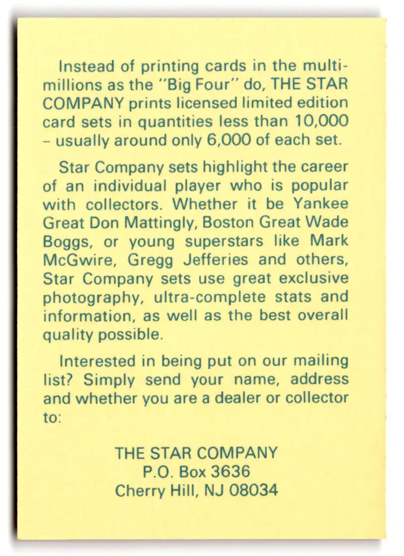 Star Orange Kevin McReynolds Mets Advertisement/Promo - Baseball Card Single