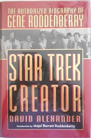 Red and black hardcover book about Gene Roddenberry, Star Trek creator, authorized biography