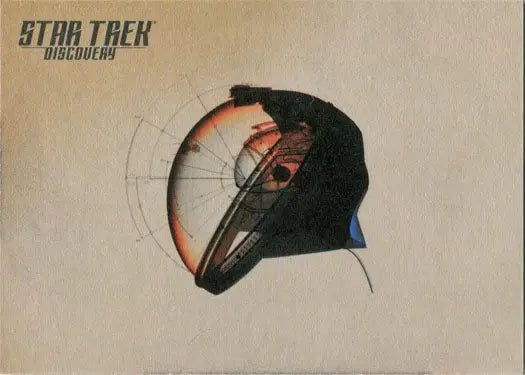 Stylized spacecraft design sketch with black hull and orange accents from Star Trek Discovery opening sequence artwork