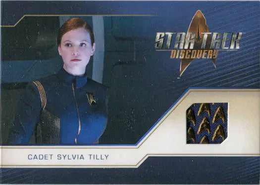 Star Trek Discovery Season 1 Relic Costume Card featuring Sylvia Tilly with uniform swatch