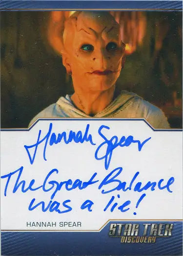 Star Trek Discovery Season 2 Autograph Inscription Card Hannah Spear as Siranna - Entertainment Memorabilia