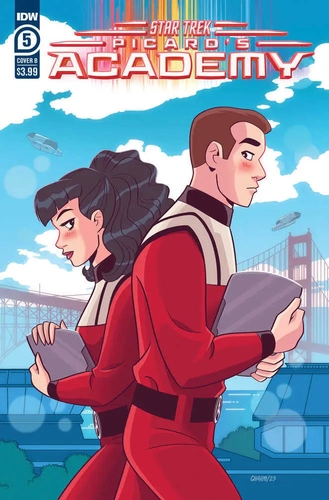 Comic book cover for Star Trek: Prodigy Academy with characters in red uniforms and devices