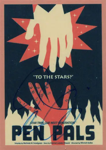 Stylized poster of two hands reaching in a starry background from Juan Ortiz Autograph