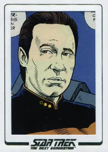Portrait illustration of a man in a dark uniform from Star Trek TNG Comic Cut Archives