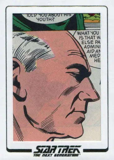 Profile view of an older man with white hair in a Star Trek Comic Cut Archives style