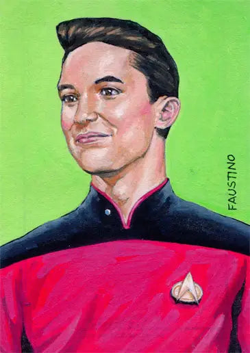 Portrait of Wesley Crusher in Star Trek uniform by Norman Faustino on sketch card