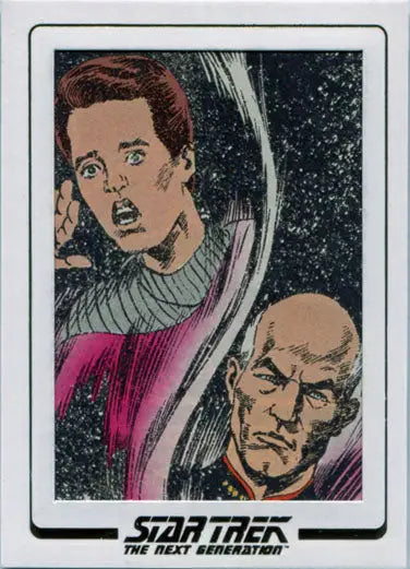 Trading card featuring Star Trek characters against a starry background