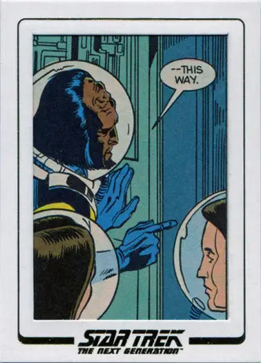 Comic book panel of astronauts saying this way in Star Trek TNG trading cards