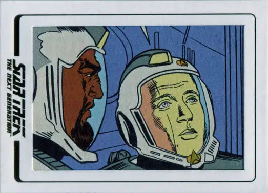 Sci-fi trading card featuring astronaut-like figures in Star Trek TNG Portfolio Prints